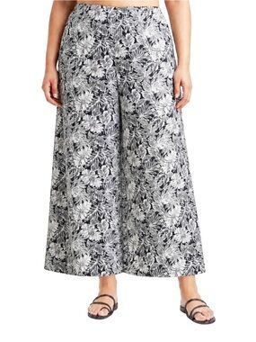 JNY Linen Blend Wide Leg Cropped Pants 2X NWOT